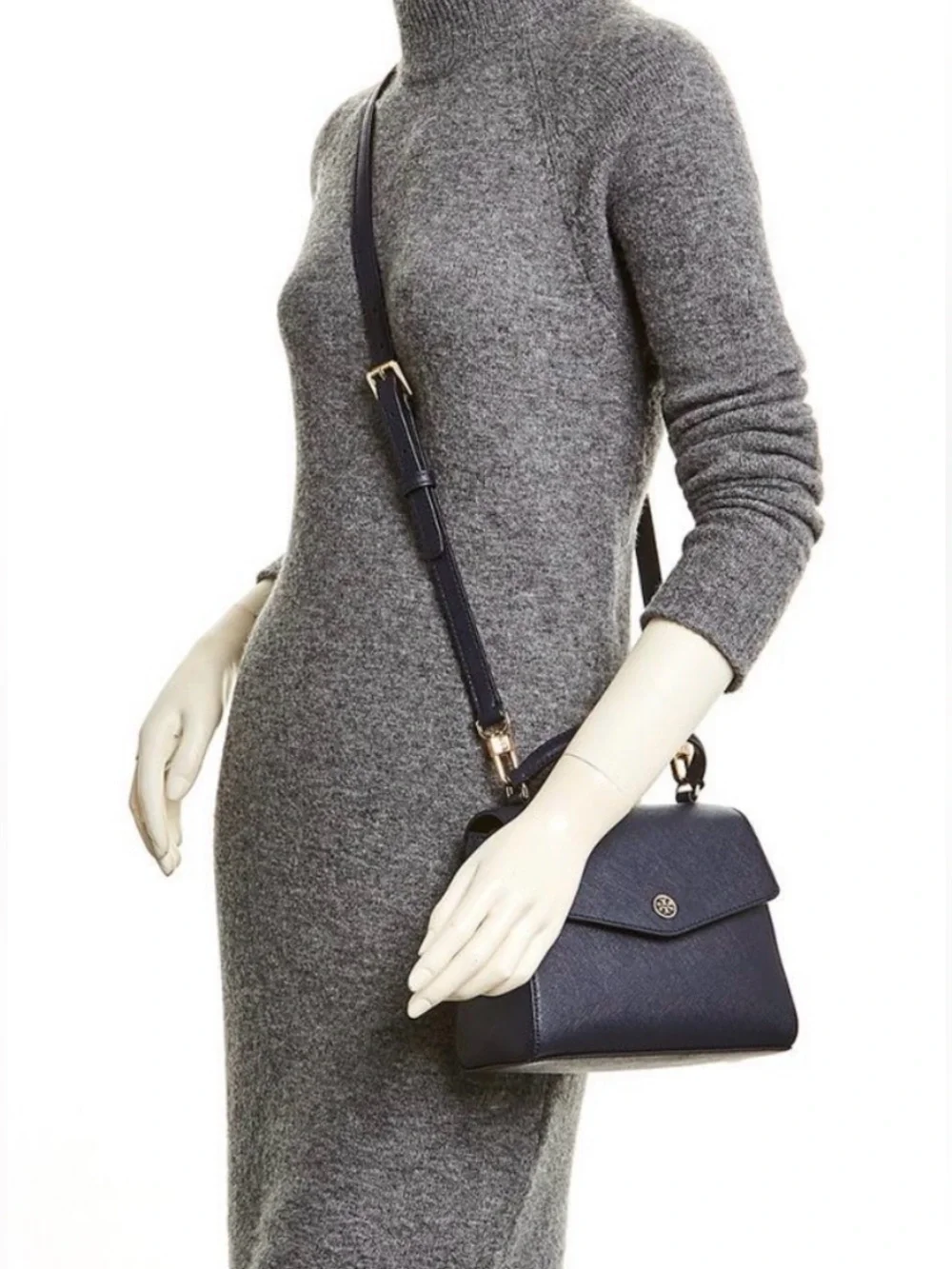 **SOLD** Tory Burch Navy Leather Robinson Small Top Handle Satchel Crossbody